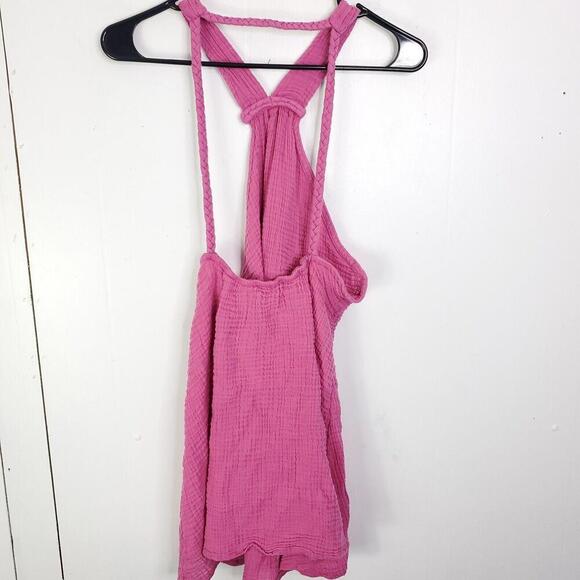 By Anthropologie Dress Womens Large Mini Pink Gauze Textured High Neck Open Back - Picture 2 of 10